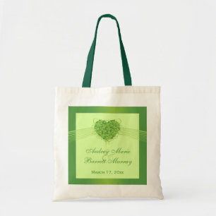 Green shamrock clovers heart wedding favour bag