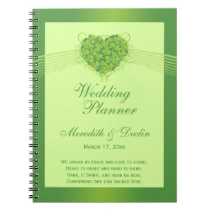 Green shamrock clovers heart wedding planner spiral notebook