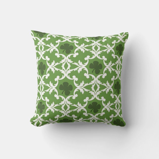 Green Shamrock Damask Cushion (Front)