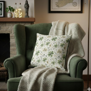 Green Shamrock Decorative Pillow   Irish Decor