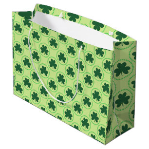 Green shamrock Design Clovers and Dots Print Large Gift Bag