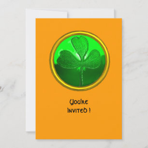 GREEN SHAMROCK GEMSTONE ,ST PATRICK'S DAY PARTY INVITATION