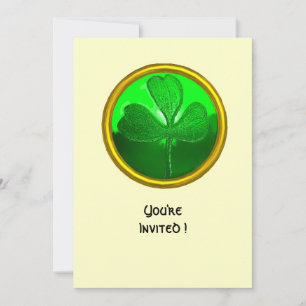 GREEN SHAMROCK GEMSTONE ,ST PATRICK'S DAY PARTY INVITATION