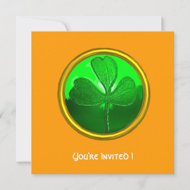 GREEN SHAMROCK GEMSTONE ,ST PATRICK'S DAY PARTY INVITATION (Front)