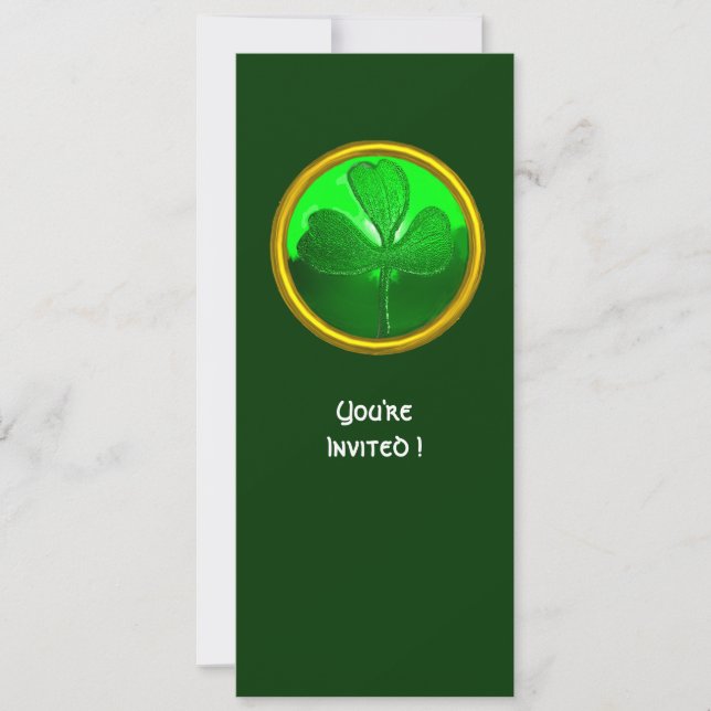 GREEN SHAMROCK GEMSTONE ,ST PATRICK'S DAY PARTY INVITATION (Front)