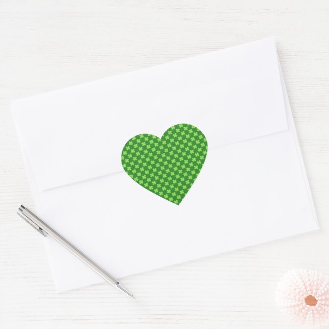 Green Shamrock Glitter Heart Sticker (Envelope)