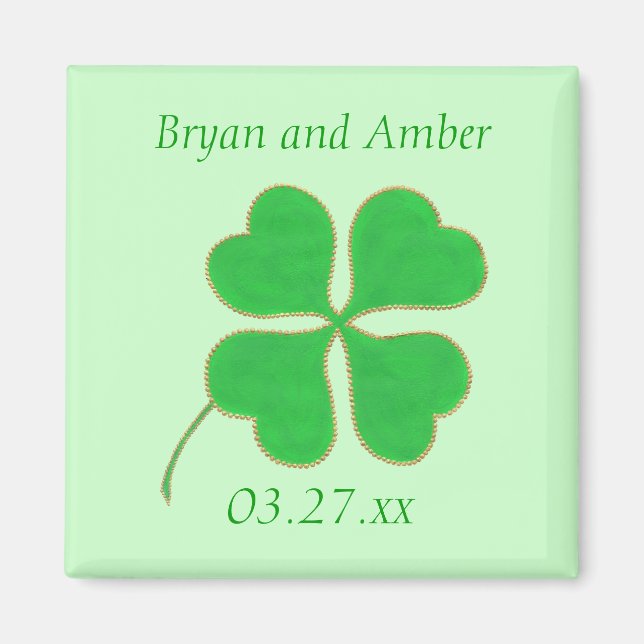 Green Shamrock Gold Dots, Save the date Magnets (Front)