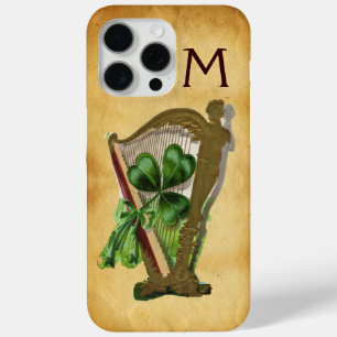 GREEN SHAMROCK HARP PARCHMENT MONOGRAM iPhone 15 PRO MAX CASE
