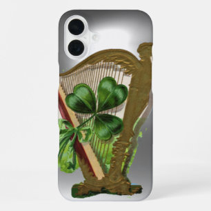 GREEN SHAMROCK HARP white iPhone 16 Plus Case