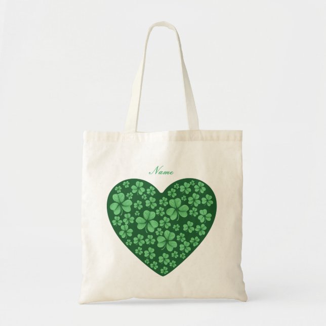 Green Shamrock heart Irish Tote Bag (Front)