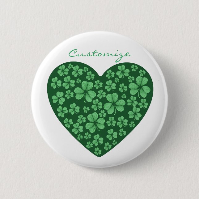 green Shamrock heart St Patrick's Day 6 Cm Round Badge (Front)