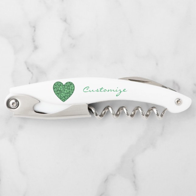 Green Shamrock Heart St Patrick's Day Corkscrew (Front)