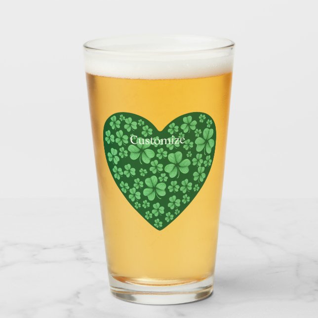 Green Shamrock heart St Patrick's Day Glass (Front Filled)