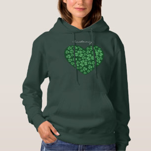 green Shamrock heart St Patrick's Day  Hoodie