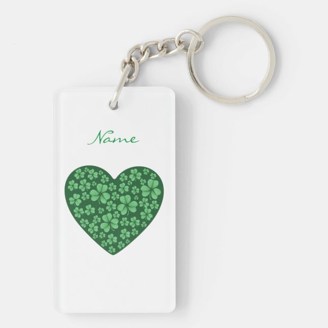 green Shamrock heart St Patrick's Day Key Ring (Back)