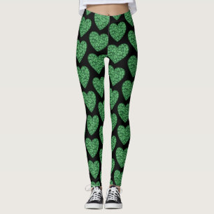 green Shamrock heart St Patrick's Day Leggings