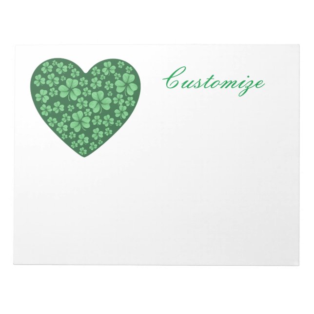 green Shamrock heart St Patrick's Day  Notepad (Front)