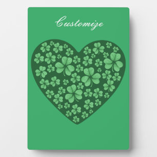 green Shamrock heart St Patrick's Day Plaque