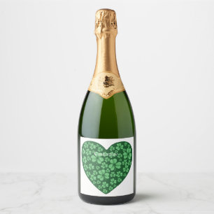 Green Shamrock heart St Patrick's Day   Sparkling Wine Label