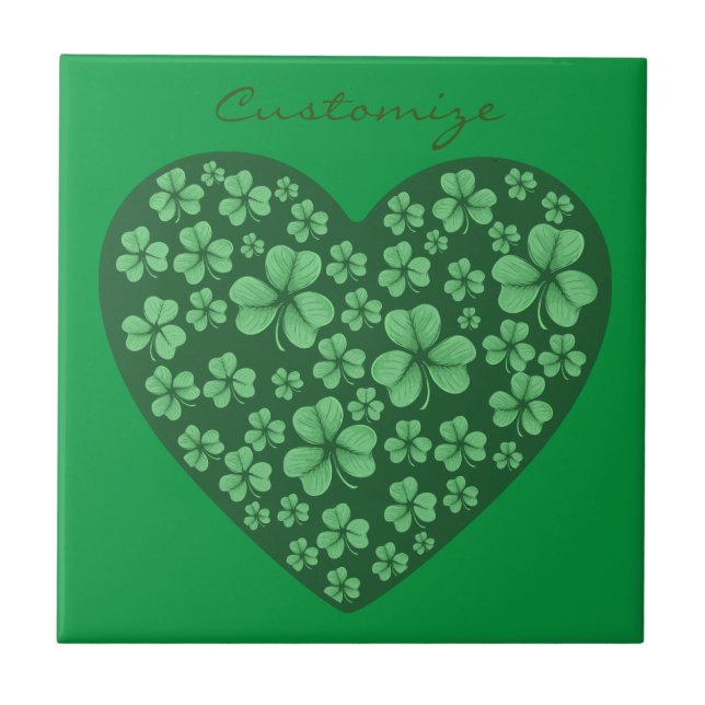 green Shamrock heart St Patrick's Day Tile (Front)