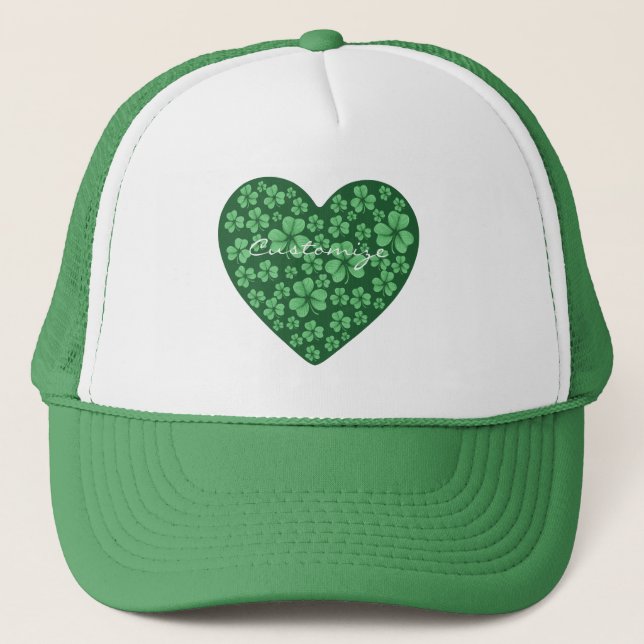 green Shamrock heart St Patrick's Day Trucker Hat (Front)