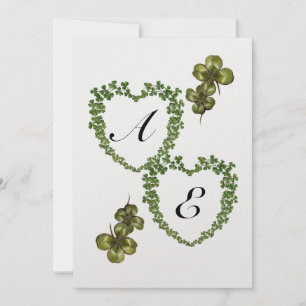 GREEN SHAMROCK HEARTS MONOGRAM ice white purple Announcement