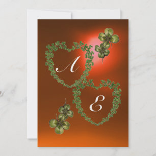 GREEN SHAMROCK HEARTS MONOGRAM  white ,orange Announcement