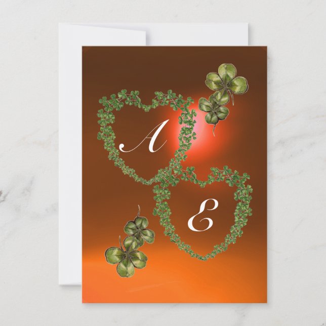 GREEN SHAMROCK HEARTS MONOGRAM  white ,orange Announcement (Front)