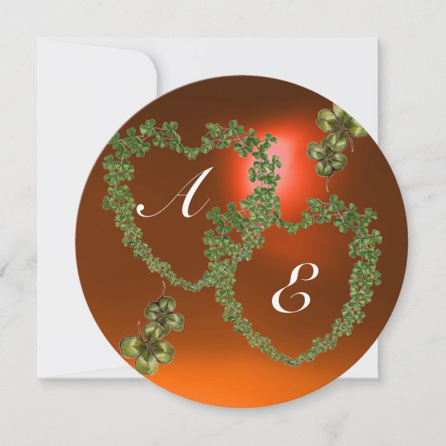 GREEN SHAMROCK HEARTS MONOGRAM  white ,orange Announcement (Front)