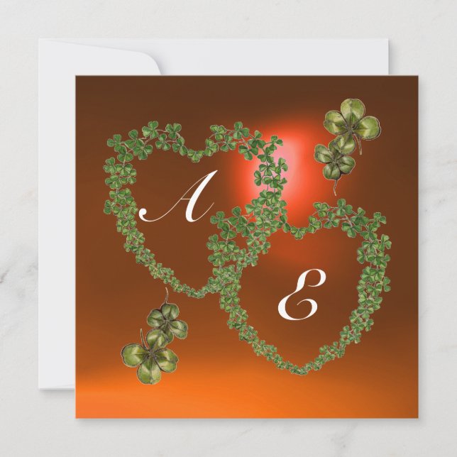 GREEN SHAMROCK HEARTS MONOGRAM  white ,orange Announcement (Front)