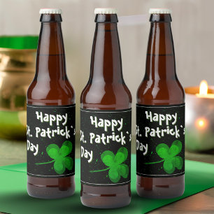 Green Shamrock Irish Happy St. Patrick`s Day  Beer Bottle Label