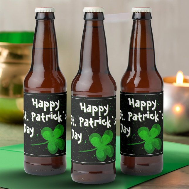 Green Shamrock Irish Happy St. Patrick`s Day  Beer Bottle Label (Creator Uploaded)