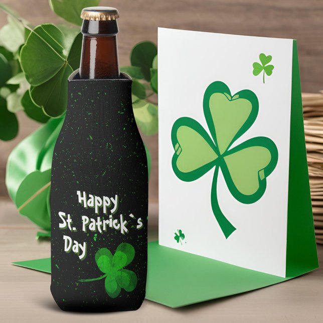 Green Shamrock Irish Happy St. Patrick`s Day  Bottle Cooler (Creator Uploaded)