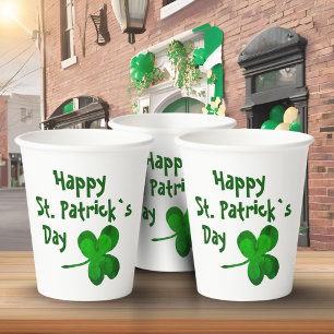 Green Shamrock Irish Happy St. Patrick`s Day Paper Cups
