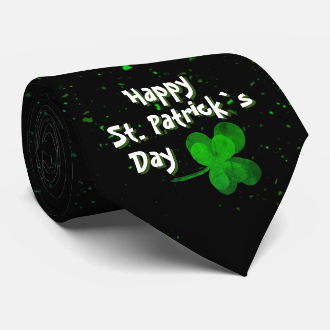 Green Shamrock Irish Happy St. Patrick`s Day  Tie (Rolled)