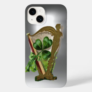 GREEN SHAMROCK IRISH HARP Grey White Case-Mate iPhone 14 Case