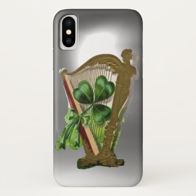 GREEN SHAMROCK IRISH HARP white Case-Mate iPhone Case (Back)