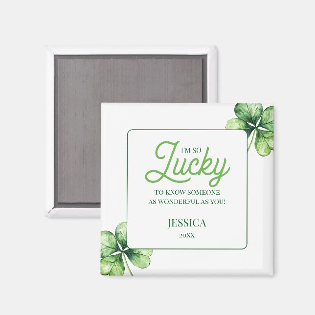 Green Shamrock Luck Custom Lucky St Patricks Day Magnet (Front/Back)