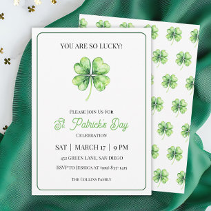 Green Shamrock Luck Simple St. Patrick's Day Party Invitation
