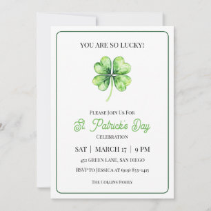 Green Shamrock Luck Simple St. Patrick's Day Party Invitation