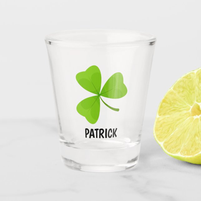 Green Shamrock Monogram Personalised  Shot Glass (Front)
