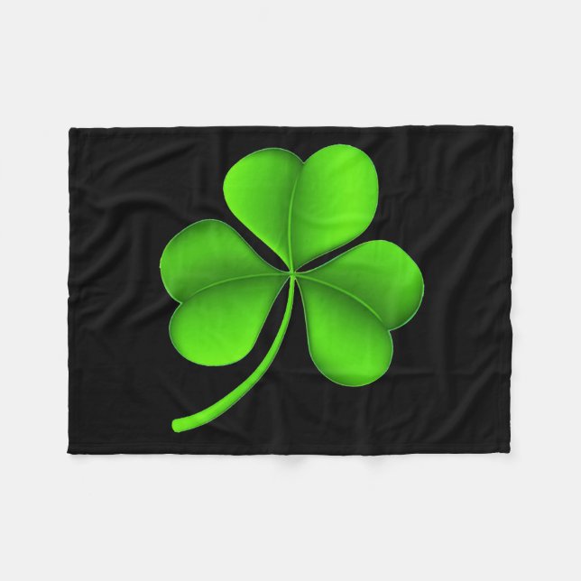 Green Shamrock on black fbcnt Fleece Blanket (Front (Horizontal))