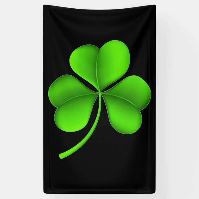 Green Shamrock On Black (v) bnrt Banner (Vertical)