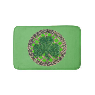 Green Shamrock On Celtic Knots Bath Mat