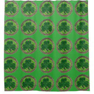 Green Shamrock On Celtic Knots Shower Curtain