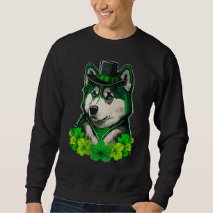Green shamrock on St Patricks Day Alaskan Malamute Sweatshirt