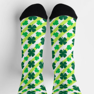 Green Shamrock on Stripes Pattern  Socks