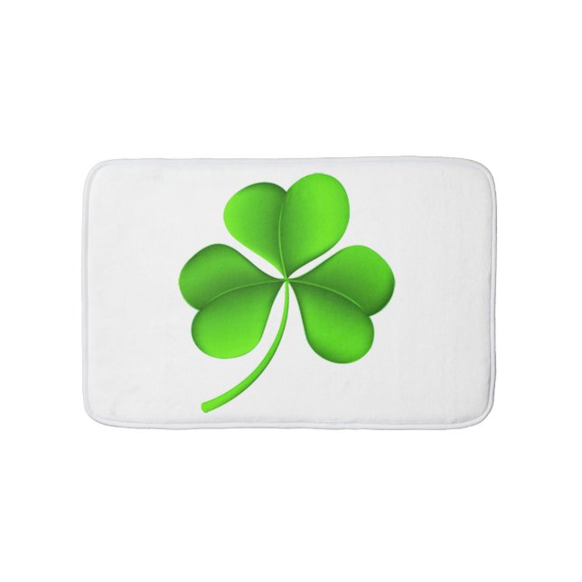 Green Shamrock on White bmcnt Bath Mat (Front)