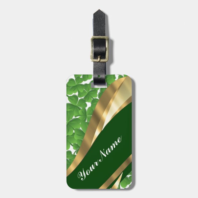 Green shamrock pattern luggage tag (Front Vertical)