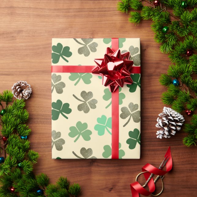 Green Shamrock Pattern St Patrick's Day Clover Wra Wrapping Paper (Holiday Gift)